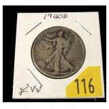 1920-D Walking Liberty half dollar, Fine