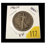 1921-S Walking Liberty half dollar, VF-20,