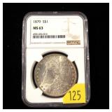 1879 Morgan dollar, NGC slab certified: MS-63