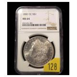 1880-CC Morgan dollar, NGC slab certified: MS-64