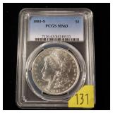 1881-S Morgan dollar, PCGS slab certified: MS-63