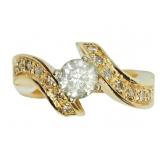 14K Yellow and white gold swirl style claw and