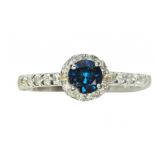 14K White gold round brilliant cut blue diamond