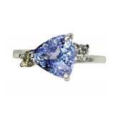 14K White gold trilliant cut tanzanite ring,