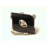 10K White gold trapezoidal black onyx cabochon