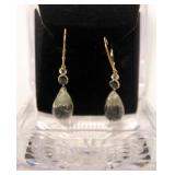 10K Yellow gold lever back green amethyst and