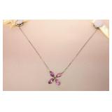 14K White gold pink sapphire floral pendant with