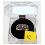 Sterling silver black and white pave diamond ring