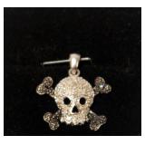 Sterling silver black and white diamond pave skull