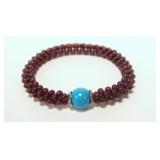 Genuine garnet bead flexible bracelet with