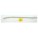 Sterling silver and 14K gold 7" rope bracelet