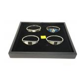4- Mexican silver bangle bracelets with abalone