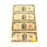 4- $2 United States red seal notes, series of 1953