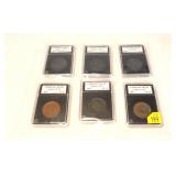 6- U.S. large cents: 1817, 1821, 1840, 1847, 1852,