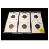 6- Indian Head cents: 1888, 1894, 1902, 1906, 1907