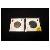 2- U.S. 2-cent pieces: 1864, 1865