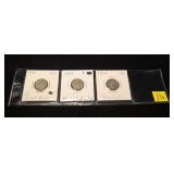3- U.S. 3-cent nickels: 1865, 1866, 1868