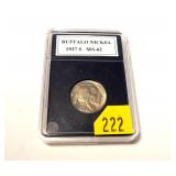 1937-S Buffalo nickel, uncirculated, slabbed