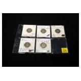 5- Liberty Seated dimes: 1845, 1853, 1856, 1873,