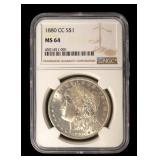 1880-CC Morgan dollar, NGC slab certified: MS-64