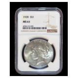 1928 Peace dollar, NGC slab certified: MS-61,