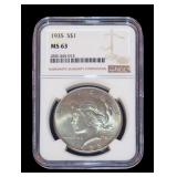 1935 Peace dollar, NGC slab certified: MS-63,