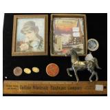 Lot, Trade Cards, ad photos, pins,