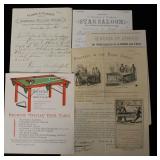 Lot, letterheads and ads for billiards: Delhigen