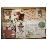 Lot, trade and business cards, blotters, badges,