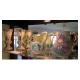 Lot, pair of 8.5" Mercury glass vases, 7" Copeland