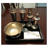 Lot, Sterling silver, 2 pairs of salt & peppers,