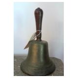 8" brass school bell, 12" H.