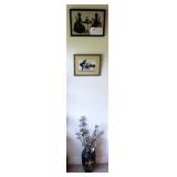 Lot,  2 framed silhouettes and 13" oriental vase