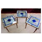 Lot , 3 oak 16" square slag glass top stands