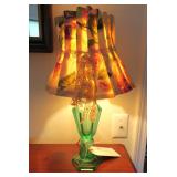 9" Green sandwich glass electrified oil lamp