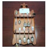 Spoon rack wth spoons, 3 sterling