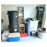 Lot, Step ladders, tool boxes, trash bins,