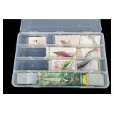 Lot, fishing lures in plastic box