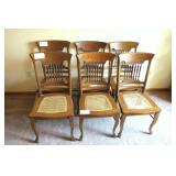 6 - Oak spindle back, cane seat dinning chairs