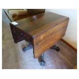 36" crotch mahogany pedestal drop leaf table,