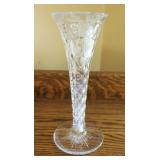 9.5" signed cut glass trumpet vase