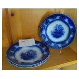 Set of 4- 9.25" Flow blue bowls,