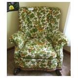 Upholstered wing back arm chair with Full Lion