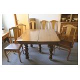 Oak dinning room set, 42" square oak 5-leg