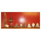 Lot, oil lamps and shades
