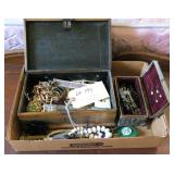 Lot, assorted costume jewelry & 2 jewelry boxes
