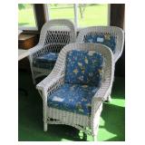 3 - white wicker arm chairs