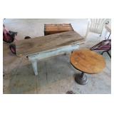Lot, 48" pine bench and iron base table