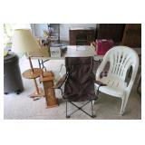 Lot, Lawn chairs, floor lamp, stand and misc