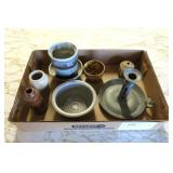 Lot, Pewter candlestick and pottery